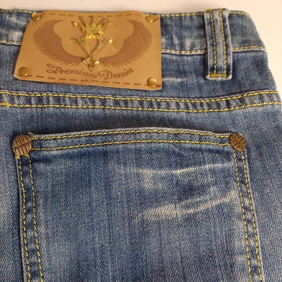 PREMIUM DENIM Jeans Straight Leg Womens Size 8 Medium Wash Button Embellishments - Picture 4 of 9